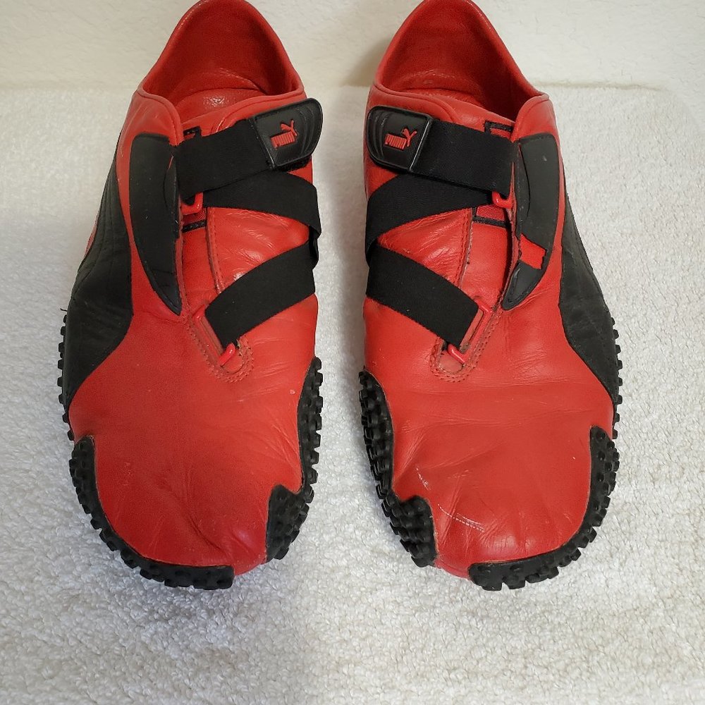 Puma Red/Black Leather Sneakers with Velcro Closure